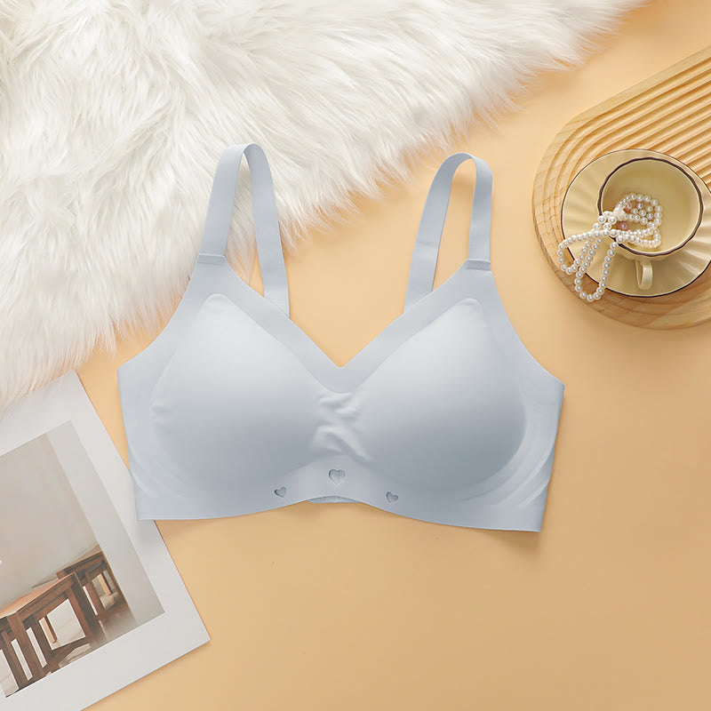 Plusock Soft Seamless V Neck Wireless Bra - Blue - 4XL - image 7