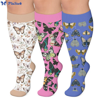 Plusock Plus Size Butterfly Trio Pastel Compression Socks - image 0