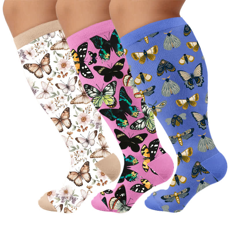 Plusock Plus Size Butterfly Trio Pastel Compression Socks - Multicolor(3 Pairs) - 4XL - image 1