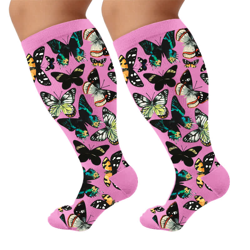 Plusock Plus Size Butterfly Trio Pastel Compression Socks - Pink(1 Pair) - 4XL - image 6