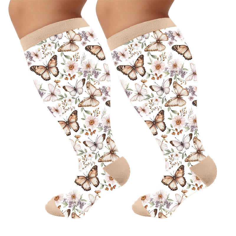 Plusock Plus Size Butterfly Trio Pastel Compression Socks - Apricot(1 Pair) - 4XL - image 5