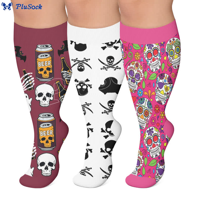 Plusock Plus Size Festive Skull Compression Socks - image 0