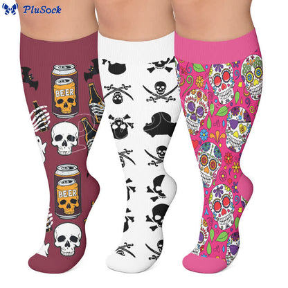 Plusock Plus Size Festive Skull Compression Socks - image 0