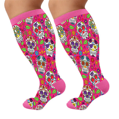 Plusock Plus Size Festive Skull Compression Socks - Pink(1 Pair) - 4XL - image 7