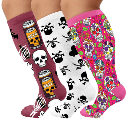 Plusock Plus Size Festive Skull Compression Socks - Multicolor(3 Pairs) - 4XL - image 1