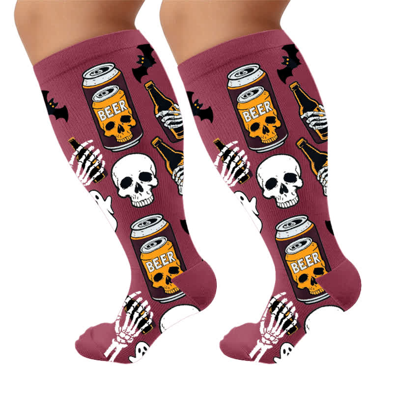 Plusock Plus Size Festive Skull Compression Socks - Red(1 Pair) - 4XL - image 5