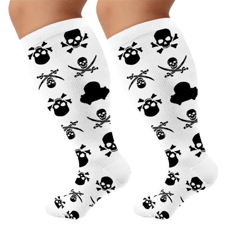Plusock Plus Size Festive Skull Compression Socks - White(1 Pair) - 4XL - image 6