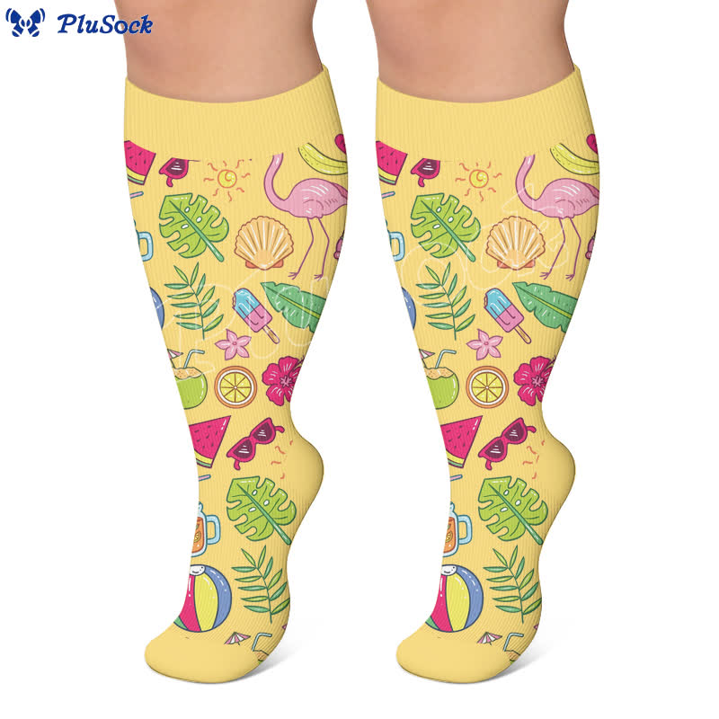 Plusock Plus Size Tropical Flamingo Compression Socks - image 3