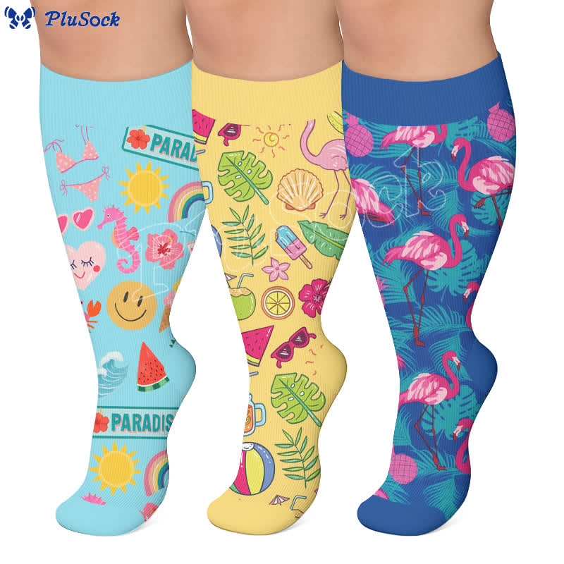 Plusock Plus Size Tropical Flamingo Compression Socks - image 0