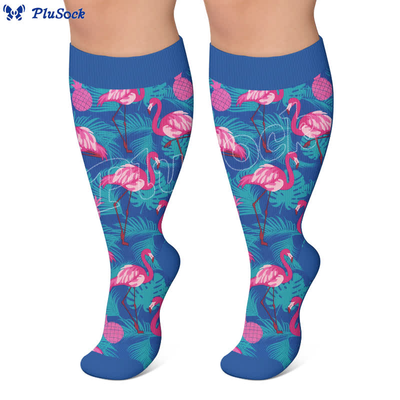 Plusock Plus Size Tropical Flamingo Compression Socks - image 4