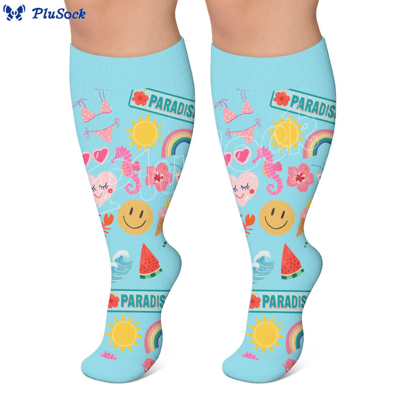 Plusock Plus Size Tropical Flamingo Compression Socks - image 2