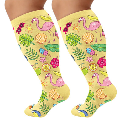 Plusock Plus Size Tropical Flamingo Compression Socks - Yellow(1 Pair) - 4XL - image 6