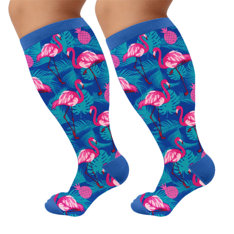 Plusock Plus Size Tropical Flamingo Compression Socks - Royal Blue(1 Pair) - 4XL - image 7