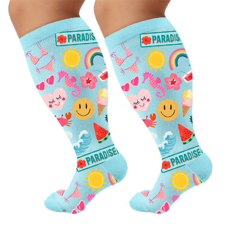 Plusock Plus Size Tropical Flamingo Compression Socks - Blue(1 Pair) - 4XL - image 5