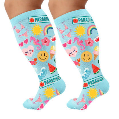 Plusock Plus Size Tropical Flamingo Compression Socks - Blue(1 Pair) - 4XL - image 5
