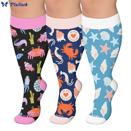 Plusock Plus Size Starfish Seashell Crab Compression Socks - image 0