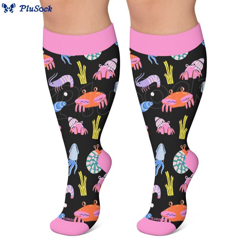 Plusock Plus Size Starfish Seashell Crab Compression Socks - image 2