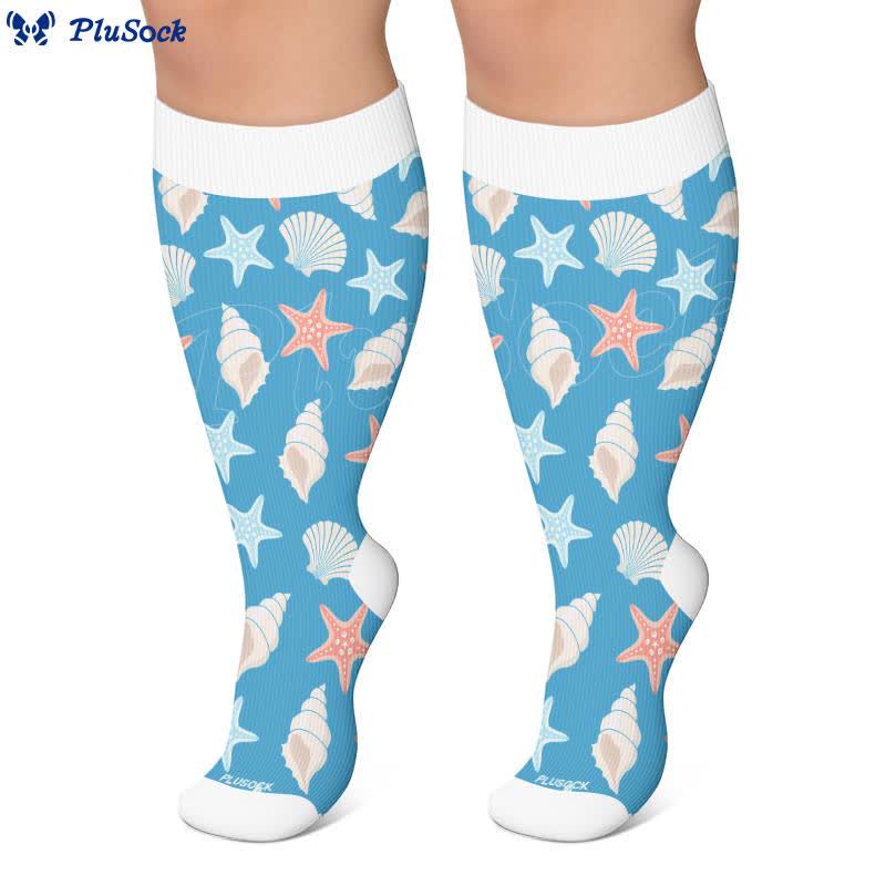 Plusock Plus Size Starfish Seashell Crab Compression Socks - image 4