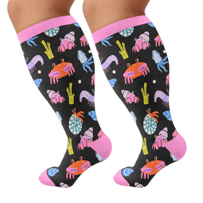 Plusock Plus Size Starfish Seashell Crab Compression Socks - Black(1 Pair) - 4XL - image 5