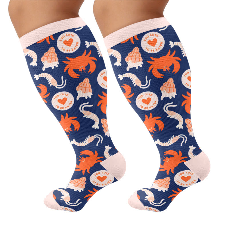 Plusock Plus Size Starfish Seashell Crab Compression Socks - Navy Blue(1 Pair) - 4XL - image 7