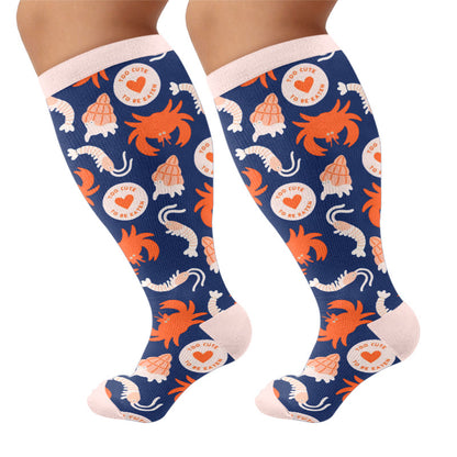 Plusock Plus Size Starfish Seashell Crab Compression Socks - Navy Blue(1 Pair) - 4XL - image 7