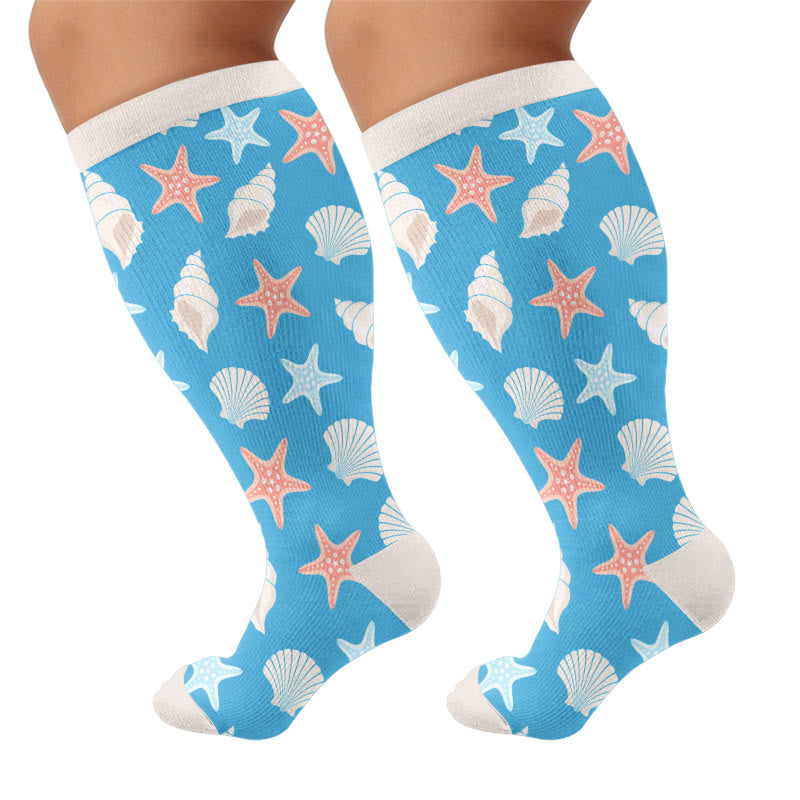 Plusock Plus Size Starfish Seashell Crab Compression Socks - Light Blue(1 Pair) - 4XL - image 6