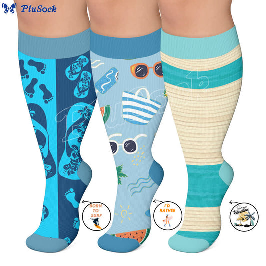 Plusock Plus Size Coastal Stripe Compression Socks - image 0