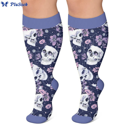 Plusock Plus Size Flower Skull Compression Socks - image 4