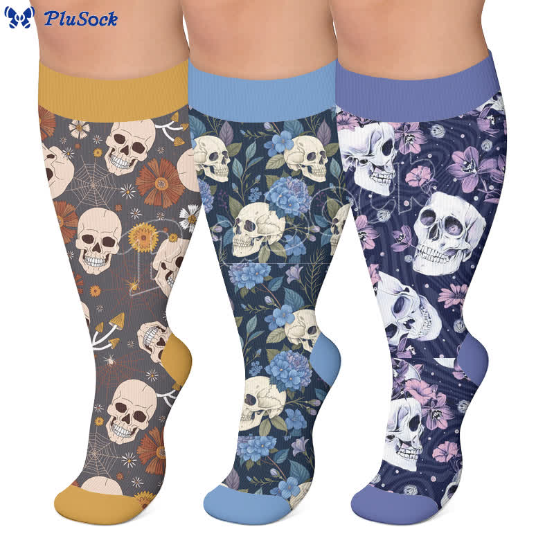 Plusock Plus Size Flower Skull Compression Socks - image 0