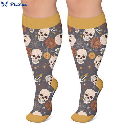 Plusock Plus Size Flower Skull Compression Socks - image 2