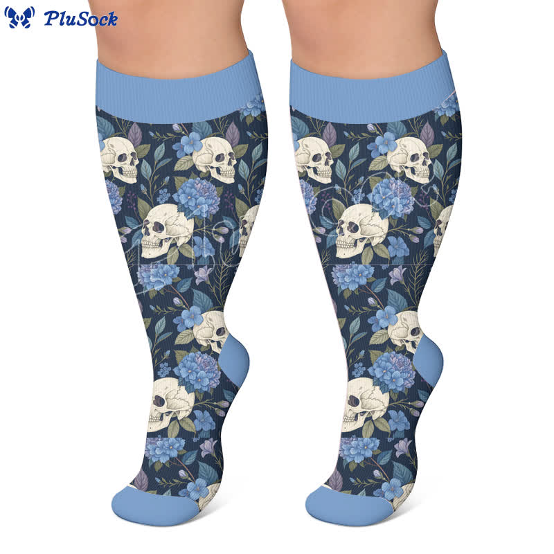 Plusock Plus Size Flower Skull Compression Socks - image 3