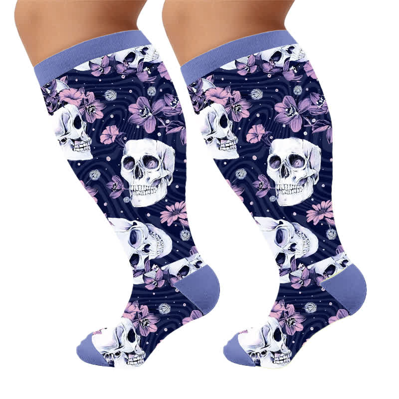 Plusock Plus Size Flower Skull Compression Socks - Purple - 4XL - image 7