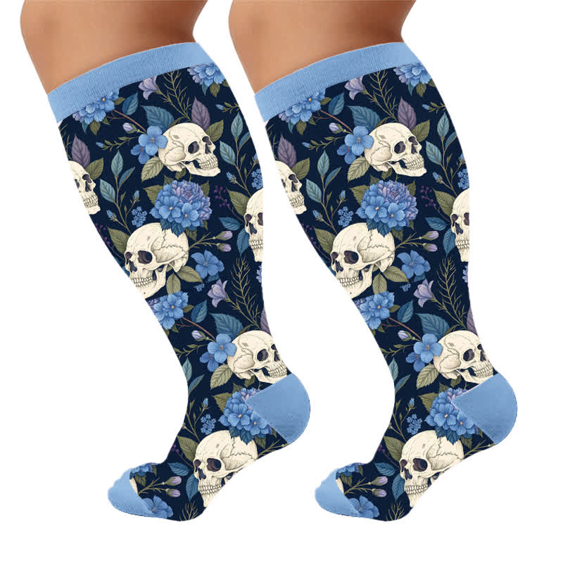 Plusock Plus Size Flower Skull Compression Socks - Blue - 4XL - image 6
