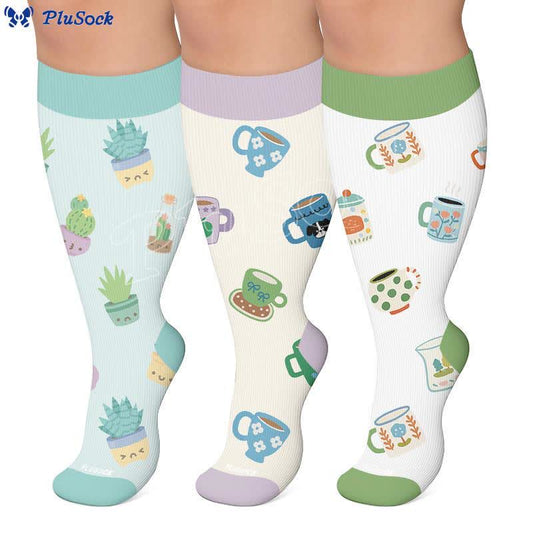 Plusock Plus Size Cactus Coffee Compression Socks - image 0
