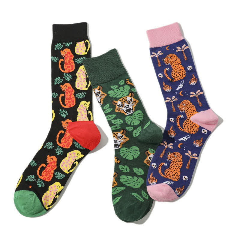 Plusock Forest Leopard Print Quarter Socks(3 Pairs) - image 1