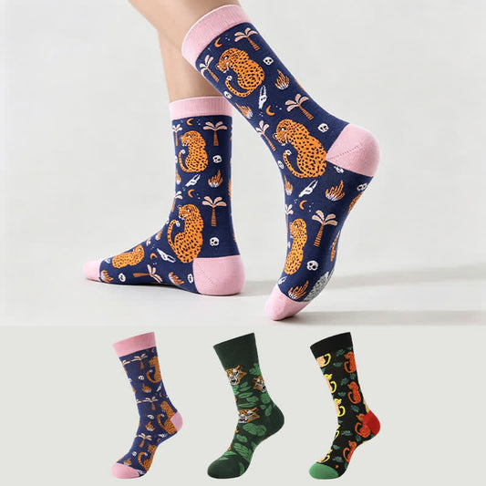 Plusock Forest Leopard Print Quarter Socks(3 Pairs) - Multicolor - EU38-45(US5-11) - image 0