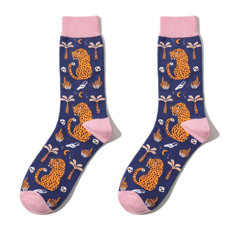 Plusock Forest Leopard Print Quarter Socks(3 Pairs) - Pink - EU38-45(US5-11) - image 3