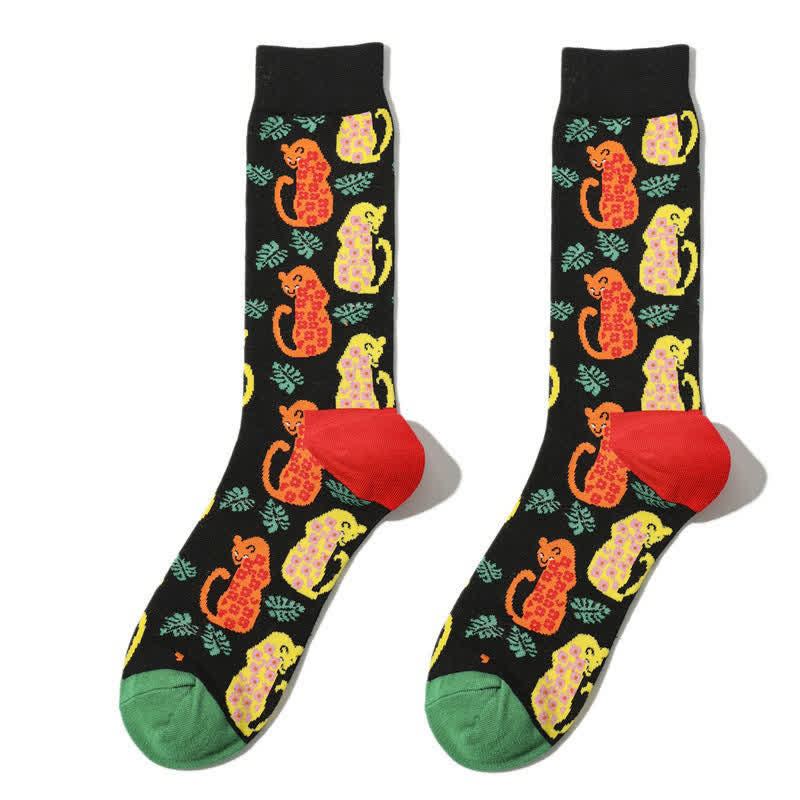 Plusock Forest Leopard Print Quarter Socks(3 Pairs) - Black - EU38-45(US5-11) - image 4