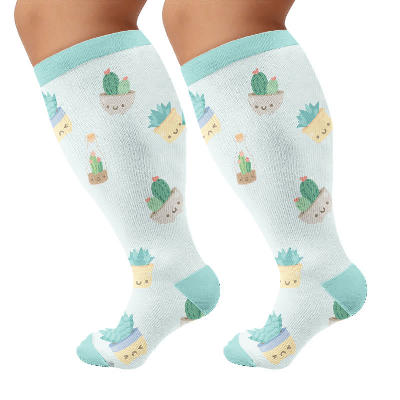 Plusock Plus Size Cactus Coffee Compression Socks - Blue(1 Pair) - 4XL - image 6
