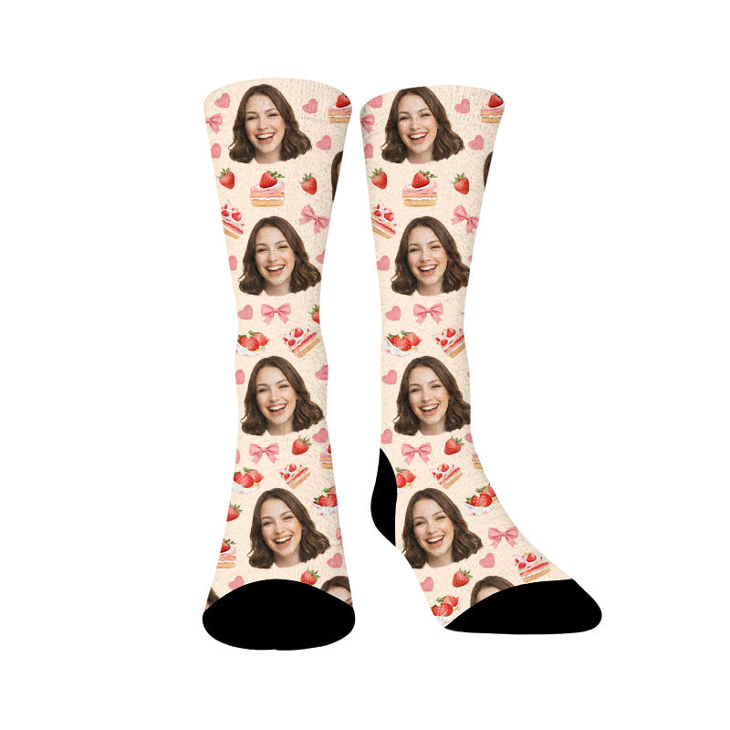 Plusock Strawberry Cake Custom Face Socks - Sample - EU37-44(US4-10) - image 1