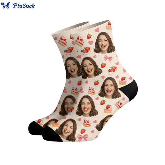 Plusock Strawberry Cake Custom Face Socks - image 0