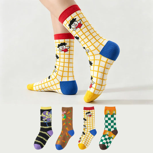 Plusock Funny Cartoon Grid quarter Socks (4 Pairs) - Multicolor - EU36-40(US3-7) - image 0
