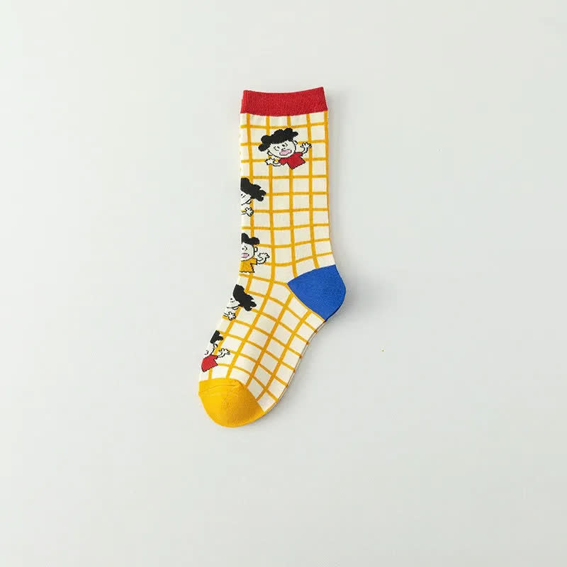 Plusock Funny Cartoon Grid quarter Socks (4 Pairs) - Orange - EU36-40(US3-7) - image 3