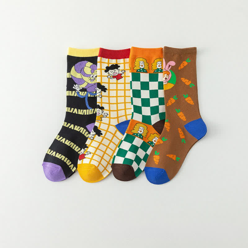 Plusock Funny Cartoon Grid quarter Socks (4 Pairs) - image 1