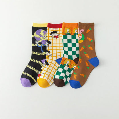 Plusock Funny Cartoon Grid quarter Socks (4 Pairs) - image 1