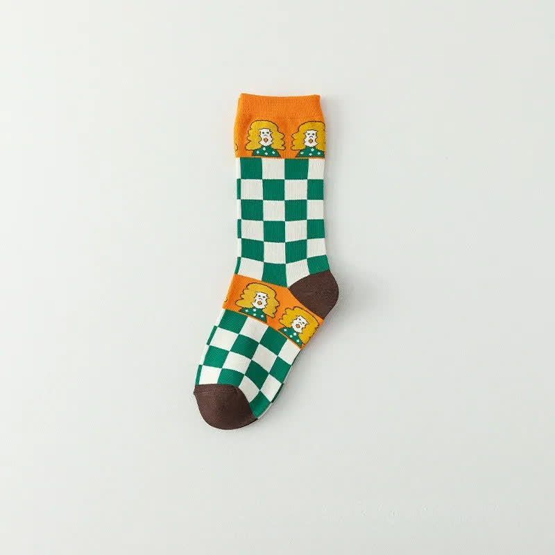 Plusock Funny Cartoon Grid quarter Socks (4 Pairs) - Coffee - EU36-40(US3-7) - image 5