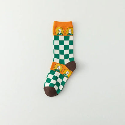 Plusock Funny Cartoon Grid quarter Socks (4 Pairs) - Coffee - EU36-40(US3-7) - image 5