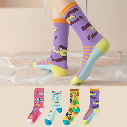 Plusock Cute Cartoon Characters Quarter Socks(4 Pairs) - Multicolor - EU36-40(US3-7) - image 0