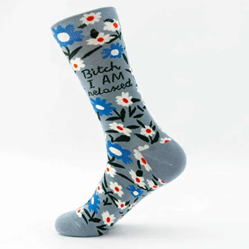Plusock Funny Colorful Floral Pattern Quarter Socks(5 Pairs) - image 5
