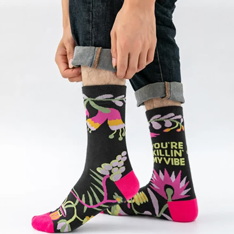 Plusock Funny Colorful Floral Pattern Quarter Socks(5 Pairs) - image 2